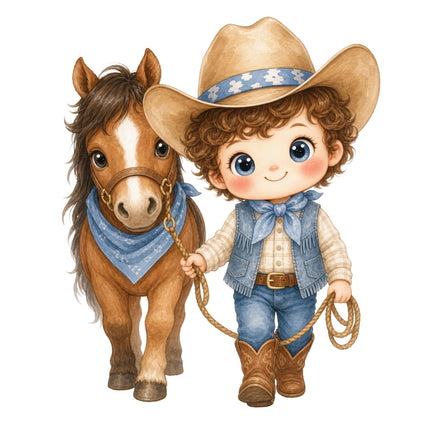 cowboy and horse fabric panel