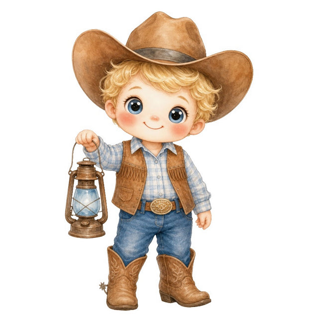 Little Cowboy Kid 100% Cotton Fabric Panel Block FLIP-AAB363