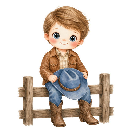 Little Cowboy Kid 100% Cotton Fabric Panel Block FLIP-AAB367