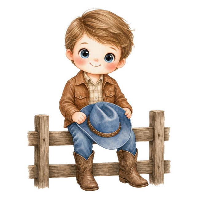 Little Cowboy Kid 100% Cotton Fabric Panel Block FLIP-AAB367