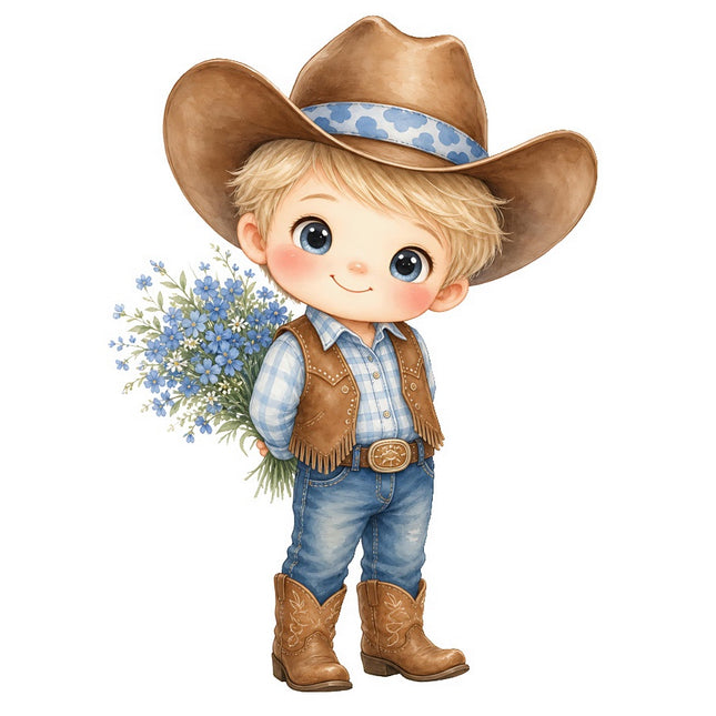 Little Cowboy Kid 100% Cotton Fabric Panel Block FLIP-AAB368