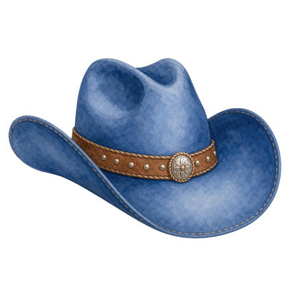 Blue Cowboy Hat 100% Cotton Fabric Panel Block FLIP-AAB369