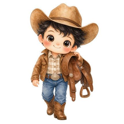Little Cowboy Kid 100% Cotton Fabric Panel Block Quilt Square FLIP-AAB371