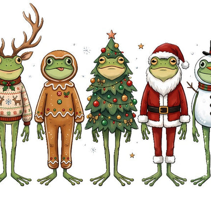 Whimsical Christmas Frogs 100% Cotton Fabric Panel Block AAB4020