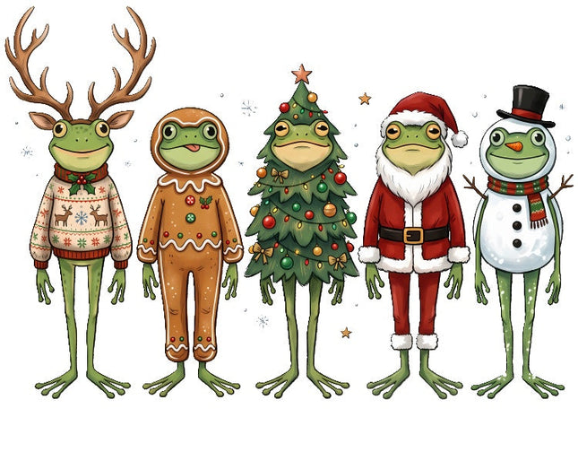 Whimsical Christmas Frogs 100% Cotton Fabric Panel Block AAB4020