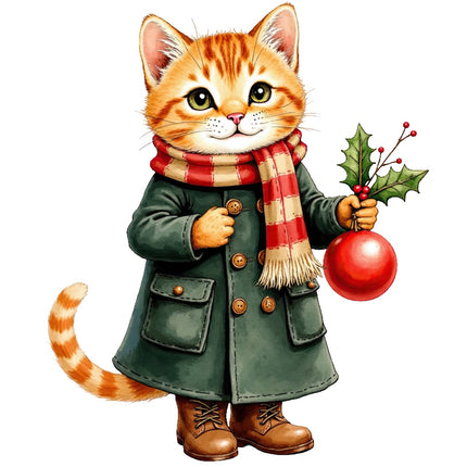 Festive Victorian Cat 100% Cotton Fabric Panel Block Quilt Square AAB4036