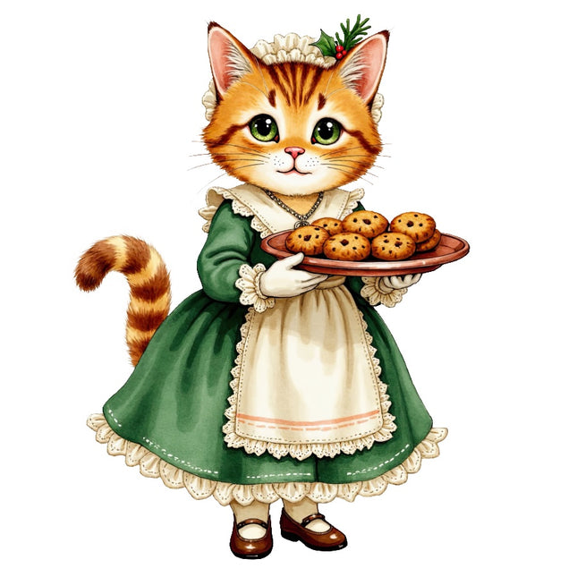 Holiday Victorian Cat 100% Cotton Fabric Panel Block Quilt Square AAB4037