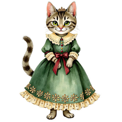Christmas Victorian Cat 100% Cotton Fabric Panel Block Quilt Square AAB4038