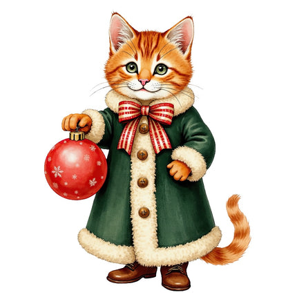 Christmas Victorian Cat 100% Cotton Fabric Panel Block Quilt Square AAB4039