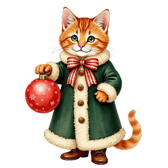 Christmas Victorian Cat 100% Cotton Fabric Panel Block Quilt Square AAB4039