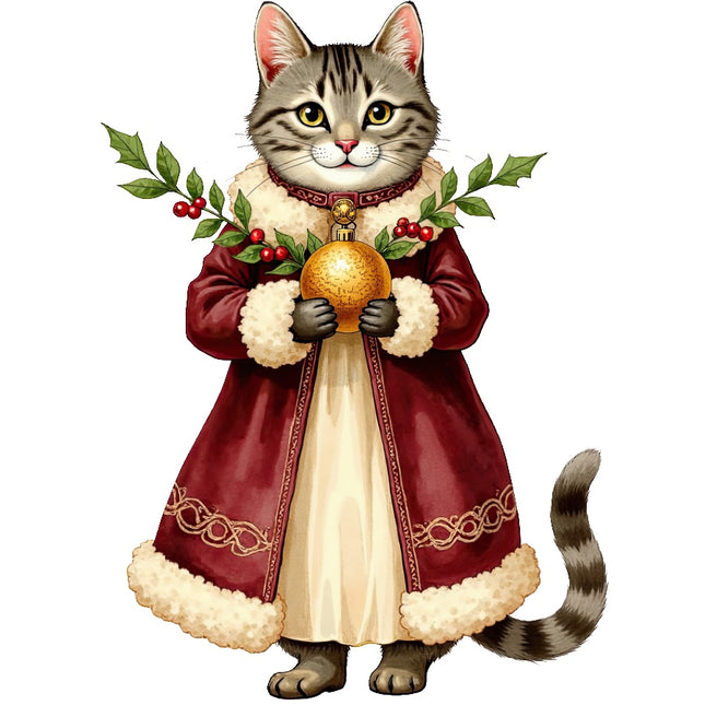 Christmas Victorian Cat 100% Cotton Fabric Panel Block Quilt Square AAB4042