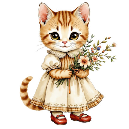 Victorian Cat 100% Cotton Fabric Panel Block AAB4045