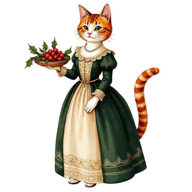 Christmas Victorian Cat 100% Cotton Fabric Panel Block Quilt Square AAB4047