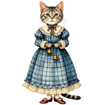 Christmas Victorian Cat 100% Cotton Fabric Panel Block Quilt Square AAB4049