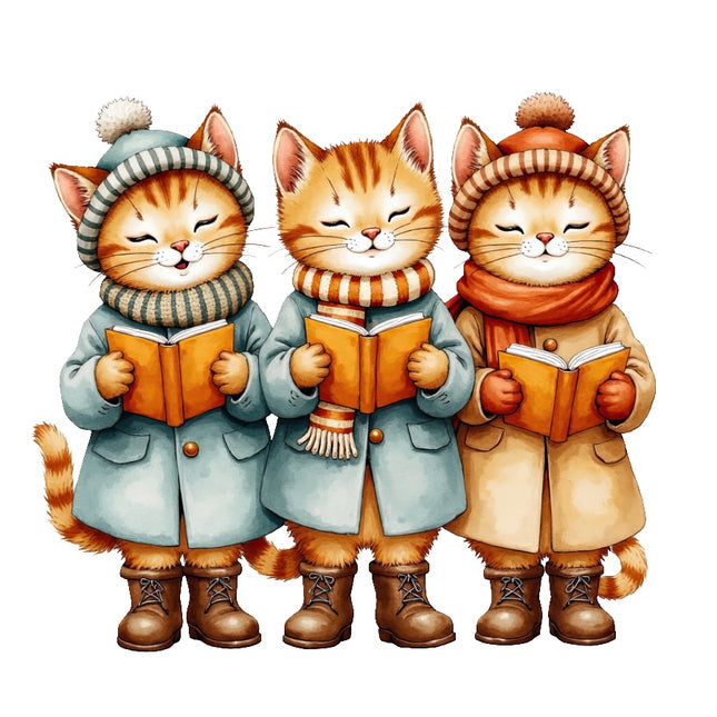 Christmas Singing Cats 100% Cotton Fabric Panel Block AAB4064
