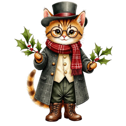Christmas Victorian Cat 100% Cotton Fabric Panel Block AAB4066
