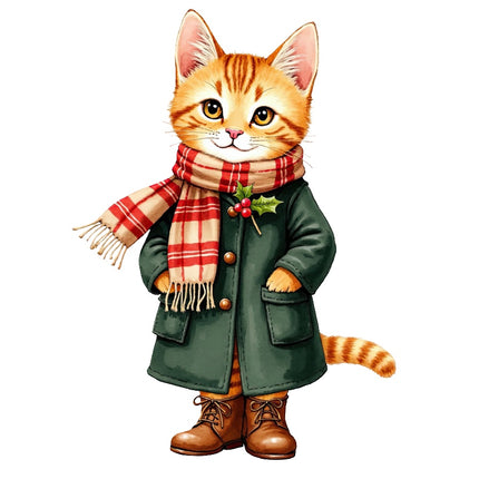 Winter Victorian Cat 100% Cotton Fabric Panel Block AAB4076