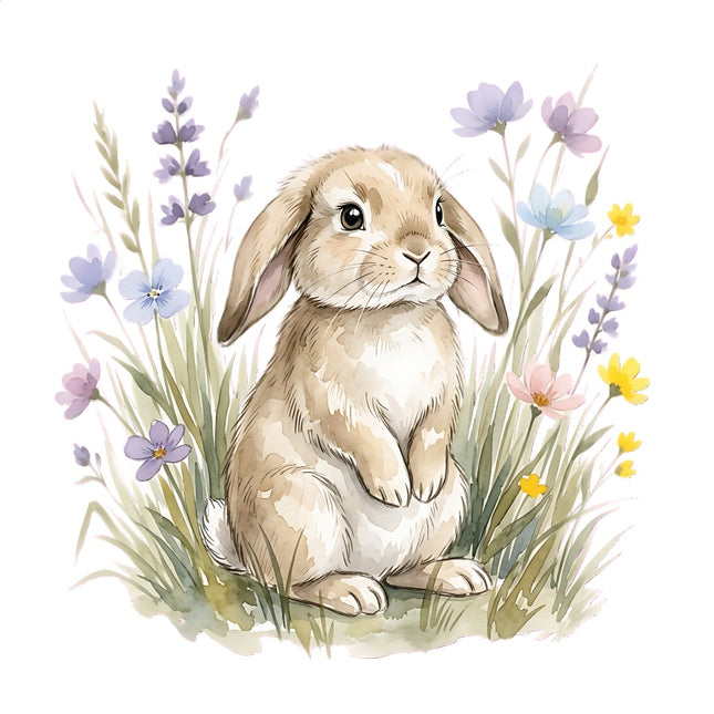 Floral Bunny Rabbit 100% Cotton Fabric Panel Block Quilt Square AAB5000