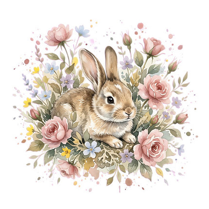Floral Bunny Rabbit 100% Cotton Fabric Panel Block Quilt Square FLIP-AAB5001