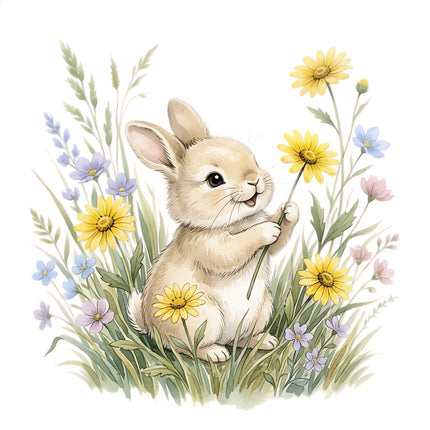 Floral Bunny Rabbit 100% Cotton Fabric Panel Block Quilt Square AAB5002
