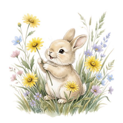 Floral Bunny Rabbit 100% Cotton Fabric Panel Block Quilt Square FLIP-AAB5002