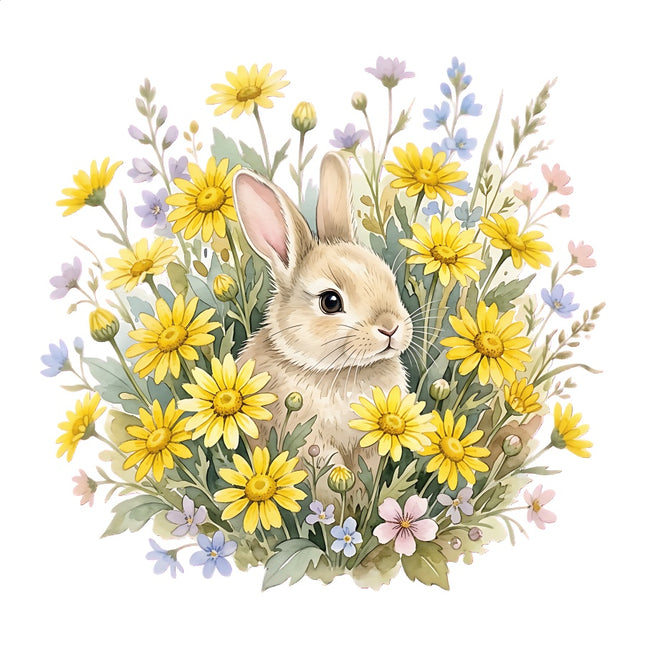 Floral Bunny Rabbit 100% Cotton Fabric Panel Block Quilt Square AAB5003