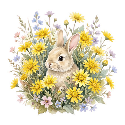 Floral Bunny Rabbit 100% Cotton Fabric Panel Block Quilt Square FLIP-AAB5003