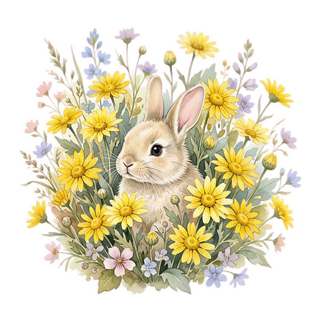 Floral Bunny Rabbit 100% Cotton Fabric Panel Block Quilt Square FLIP-AAB5003