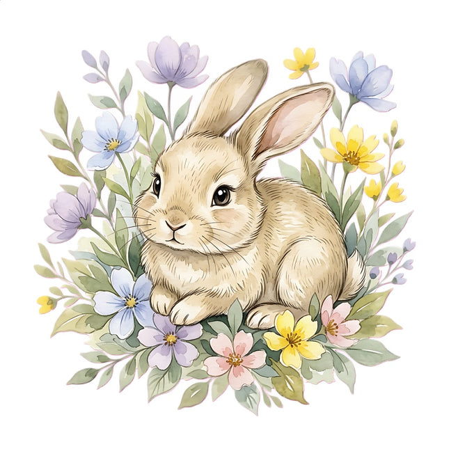 Floral Bunny Rabbit 100% Cotton Fabric Panel Block Quilt Square AAB5004