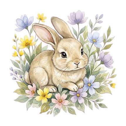 Floral Bunny Rabbit 100% Cotton Fabric Panel Block Quilt Square FLIP-AAB5004