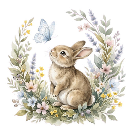 Bunny Rabbit & Butterfly 100% Cotton Fabric Panel Block Quilt Square FLIP-AAB5005