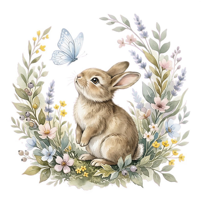 Bunny Rabbit & Butterfly 100% Cotton Fabric Panel Block Quilt Square FLIP-AAB5005