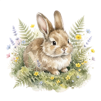 Floral Bunny Rabbit 100% Cotton Fabric Panel Block Quilt Square AAB5006