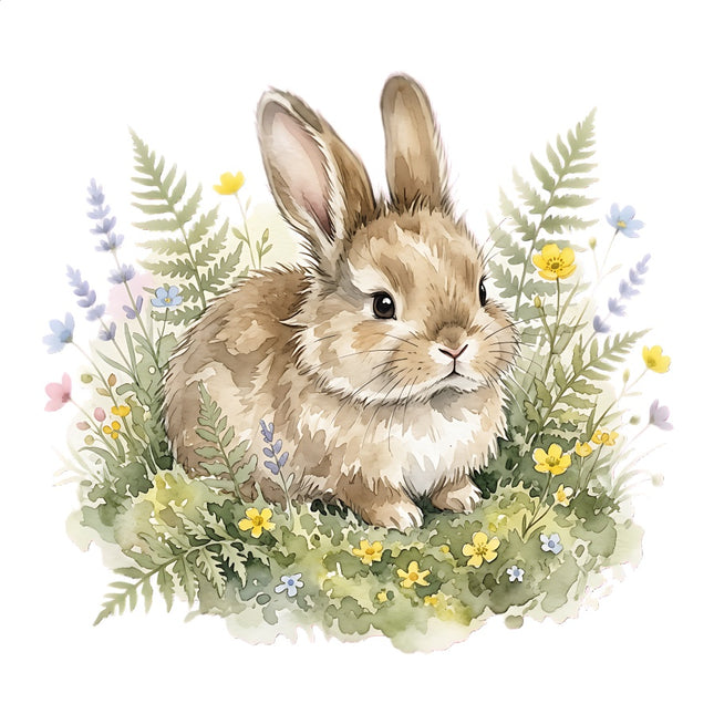 Floral Bunny Rabbit 100% Cotton Fabric Panel Block Quilt Square AAB5006
