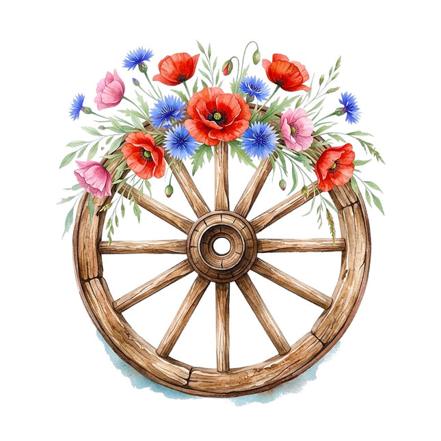 Floral Wood Wagon Wheel 100% Cotton Fabric Panel Block AAB5041