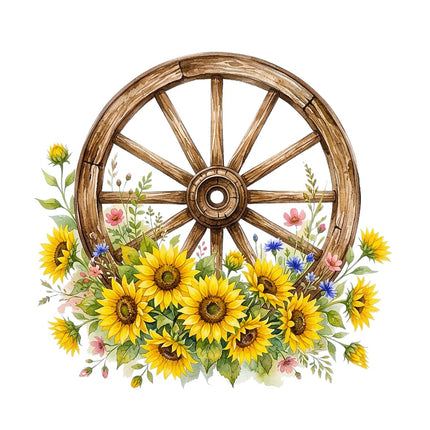 Floral Wood Wagon Wheel 100% Cotton Fabric Panel Block Quilt Square AAB5045
