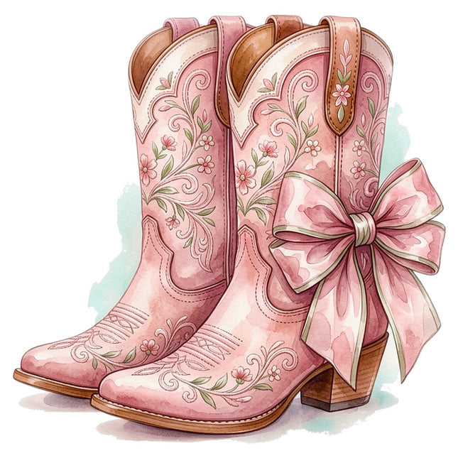 Pink Cowgirl Boots 100% Cotton Fabric Panel Block Quilt Square AAB5062