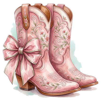 Pink Cowgirl Boots 100% Cotton Fabric Panel Block Quilt Square FLIP-AAB5062