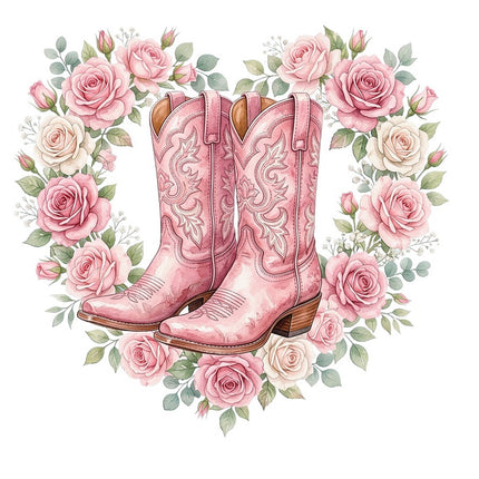 Pink Cowgirl Boots & Flowers 100% Cotton Fabric Panel Block Quilt Square FLIP-AAB5065