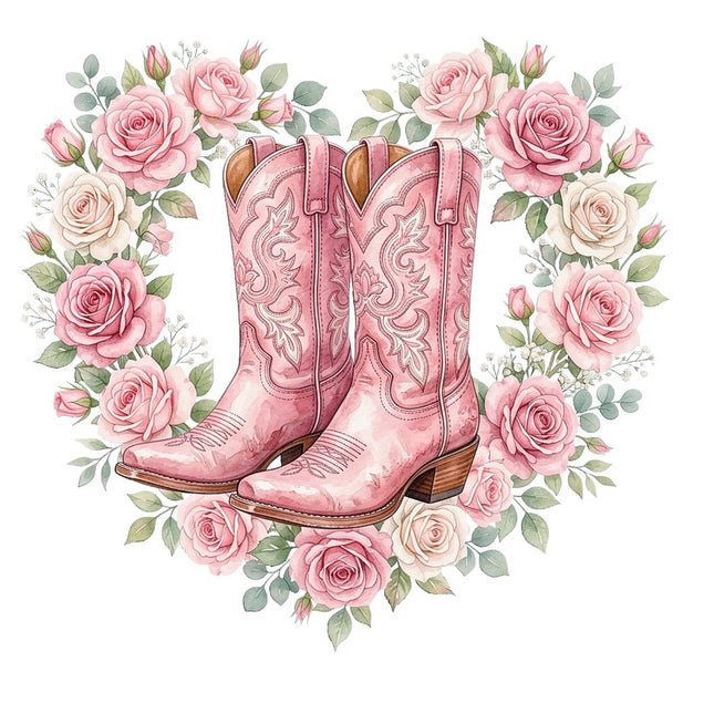 Pink Cowgirl Boots & Flowers 100% Cotton Fabric Panel Block Quilt Square FLIP-AAB5065