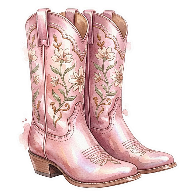 Pink Cowgirl Boots 100% Cotton Fabric Panel Block Quilt Square AAB5069