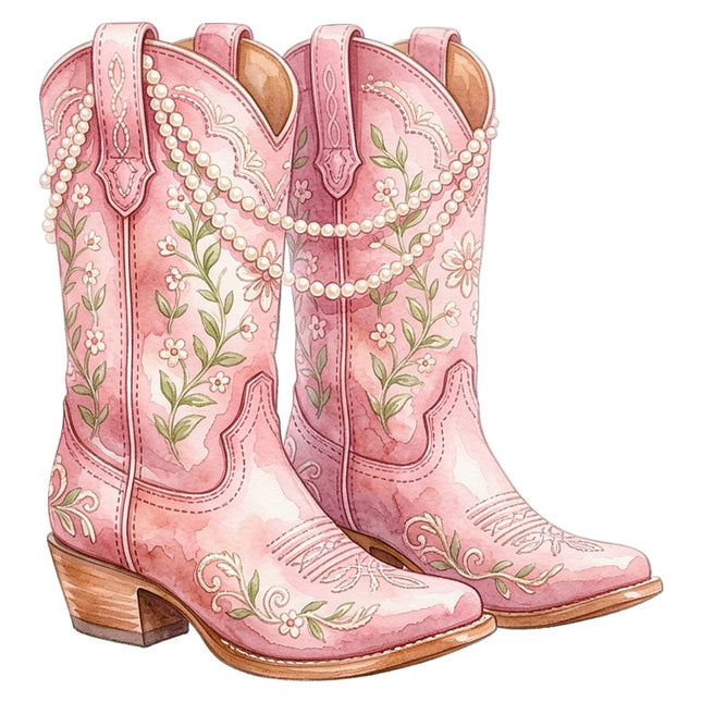 Pink Cowgirl Boots 100% Cotton Fabric Panel Block Quilt Square AAB5071
