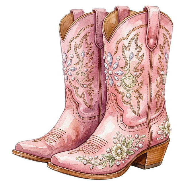 Pink Cowgirl Boots 100% Cotton Fabric Panel Block Quilt Square FLIP-AAB5072