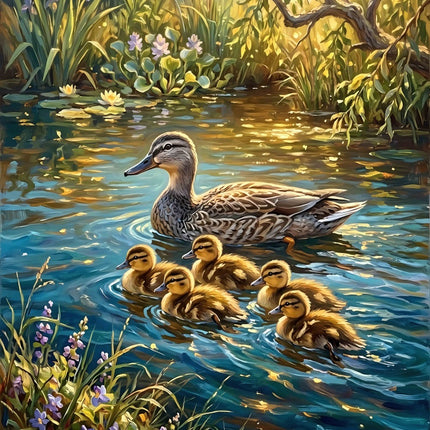 Ducks in Pond 100% Cotton Fabric Panel AAB5667