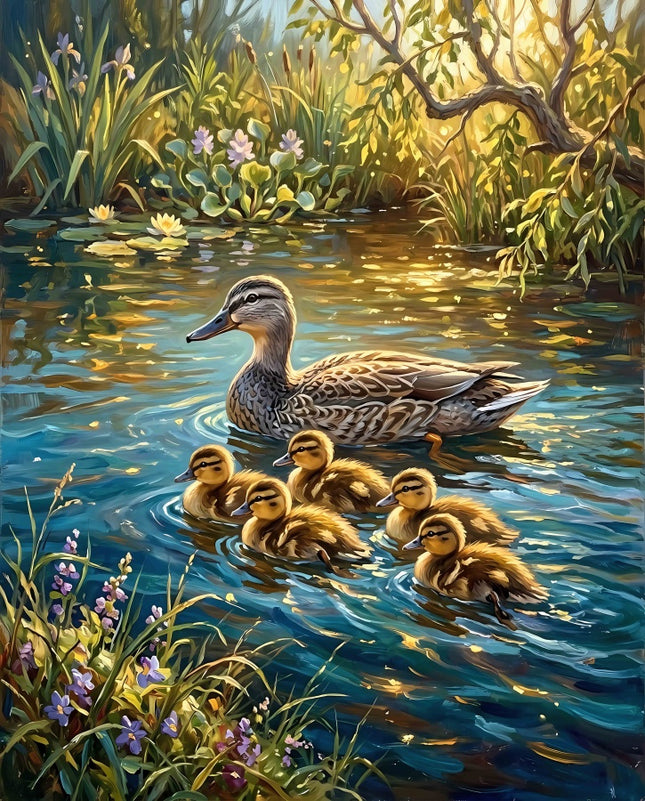 Ducks in Pond 100% Cotton Fabric Panel AAB5667