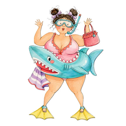 whimsical beach lady fabric panel