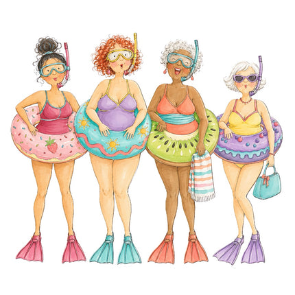 elderly beach ladies friends fabric panel
