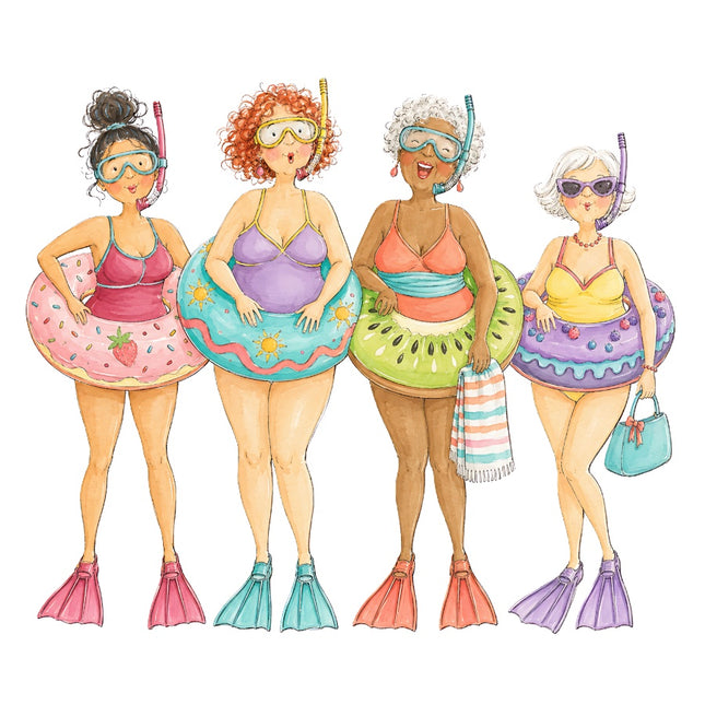 elderly beach ladies friends fabric panel