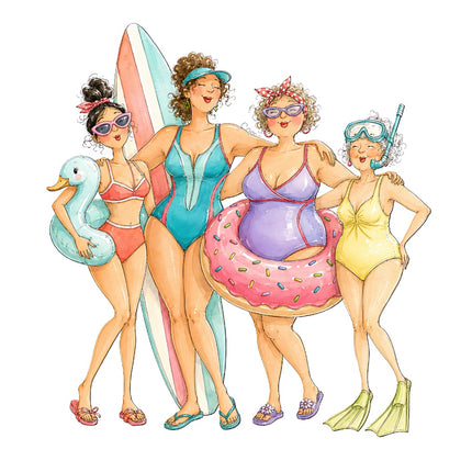 beach ladies friends fabric panel