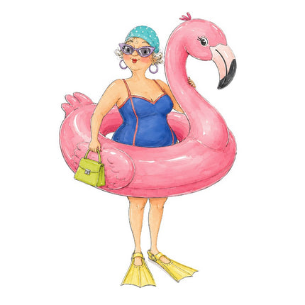 Beach Lady With Flamingo 100% Cotton Fabric Panel Block FLIP-AAB691